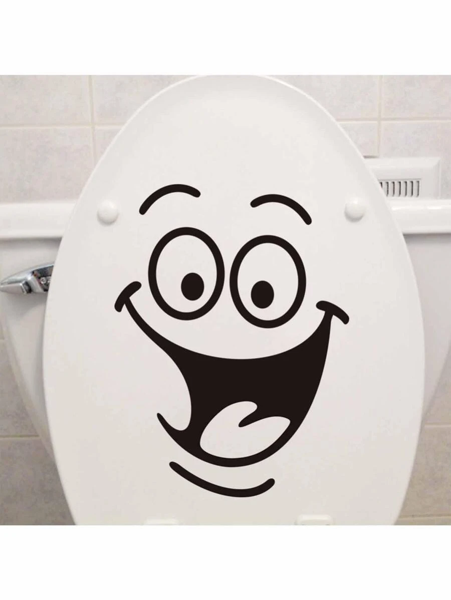 1pc PVC Toilet Lid Decal, Funny Expression Pattern Toilet Stool Commode Sticker For Bathroom - Black - View 1