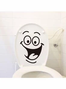 1pc PVC Toilet Lid Decal, Funny Expression Pattern Toilet Stool Commode Sticker For Bathroom - Black - View 2