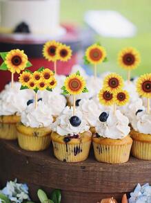12 件/套向日葵主题蛋糕装饰精选，适用于家庭、节日、生日、派对蛋糕装饰、圣诞节 - 彩色 - 查看 3