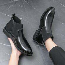 Men Slip On Chelsea Boots, Work Office Black Boots - Black - View 8