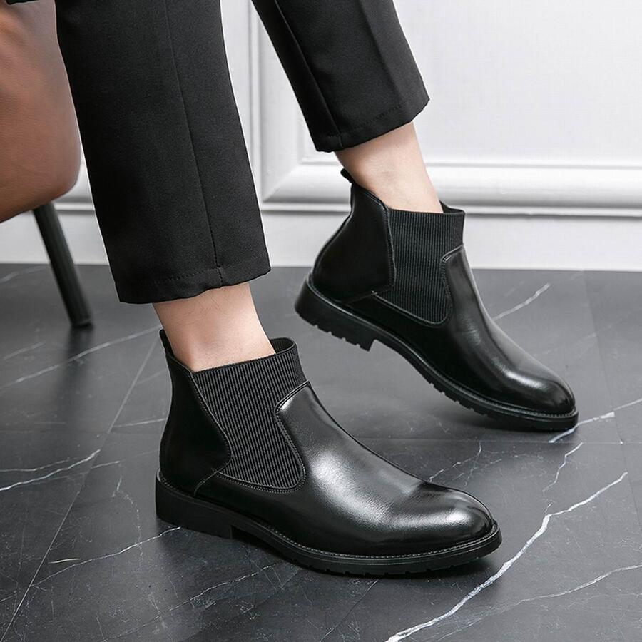 Men Slip On Chelsea Boots, Work Office Black Boots - Black - View 1