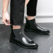 Men Slip On Chelsea Boots, Work Office Black Boots - Black - View 6