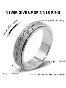 1入不鏽鋼高光銀色旋轉戒指,刻有「永不放棄」及空心設計,舒緩焦慮 - 銀色 - 查看 5