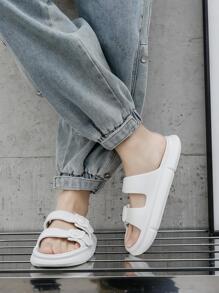 男士白色可調整肩帶一片式成型拖鞋,輕便拖鞋適用於戶外和室內