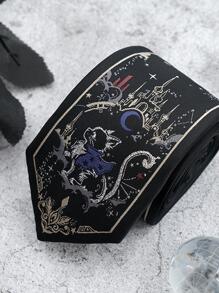 1 pieza Corbata unisex con patrón de gato de dibujos animados para fiesta, vida diaria, decoración, calle, escuela, Día de San Valentín - Negro - Ver 3