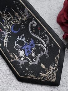 1 pieza Corbata unisex con patrón de gato de dibujos animados para fiesta, vida diaria, decoración, calle, escuela, Día de San Valentín - Negro - Ver 5