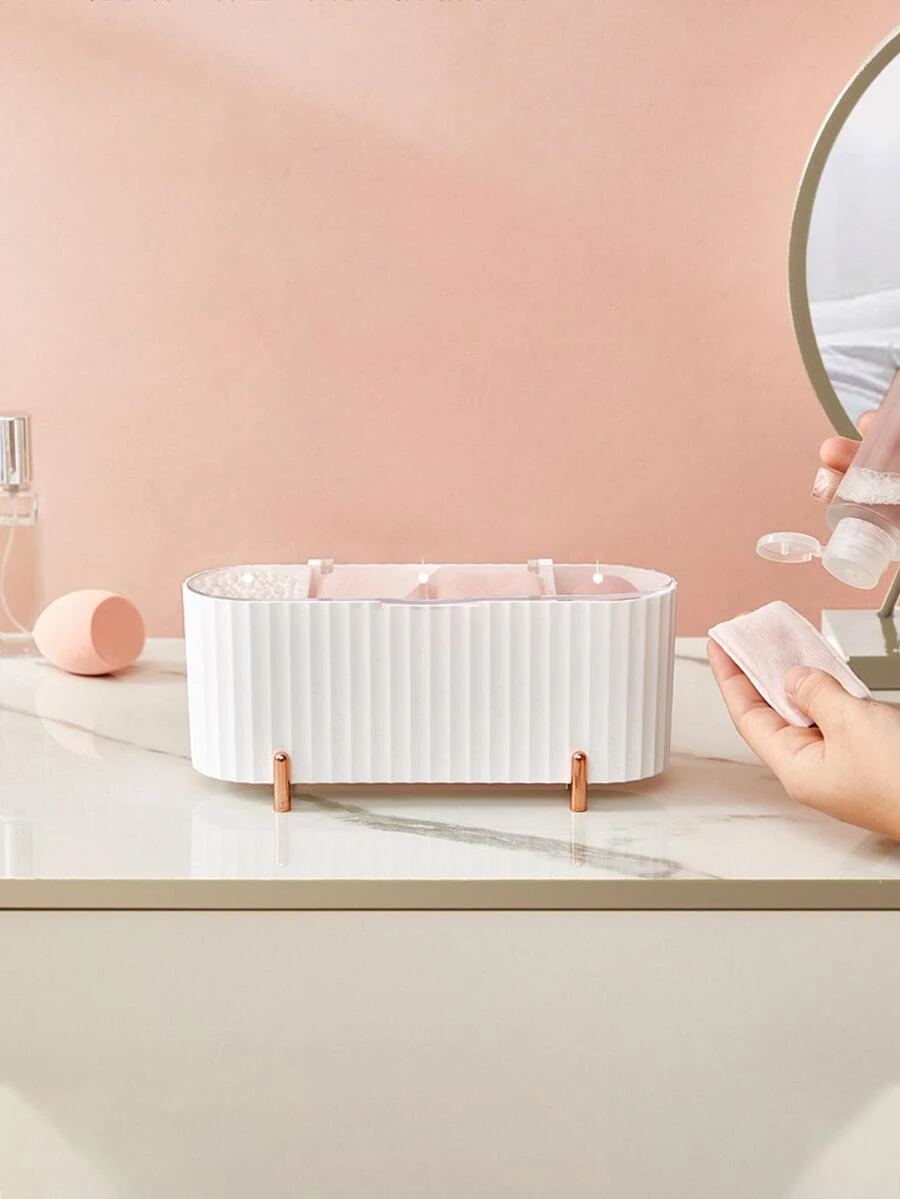 1 pieza productos cosméticos Caja de almacenamiento con transparente Tapa tres de gran capacidad adecuado para escritorio concha de almeja Maquillaje Maquillaje huevos - Blanco - Ver 1