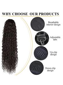 拉繩索馬尾棕色長款卷馬尾編織接髮耐熱合成纖維22英寸拉繩索接髮 - 棕色 - 查看 5