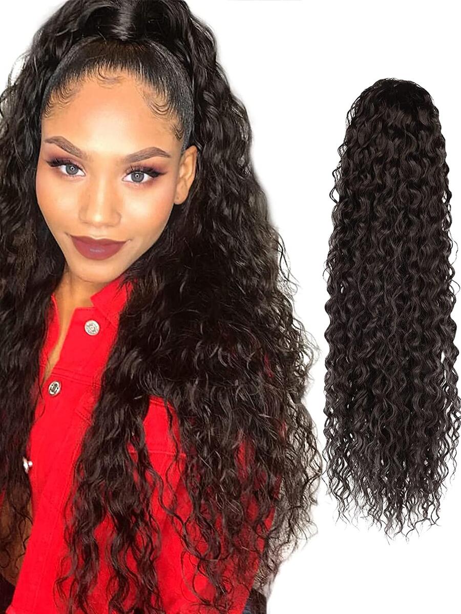 拉繩索馬尾棕色長款卷馬尾編織接髮耐熱合成纖維22英寸拉繩索接髮 - 棕色 - 查看 1