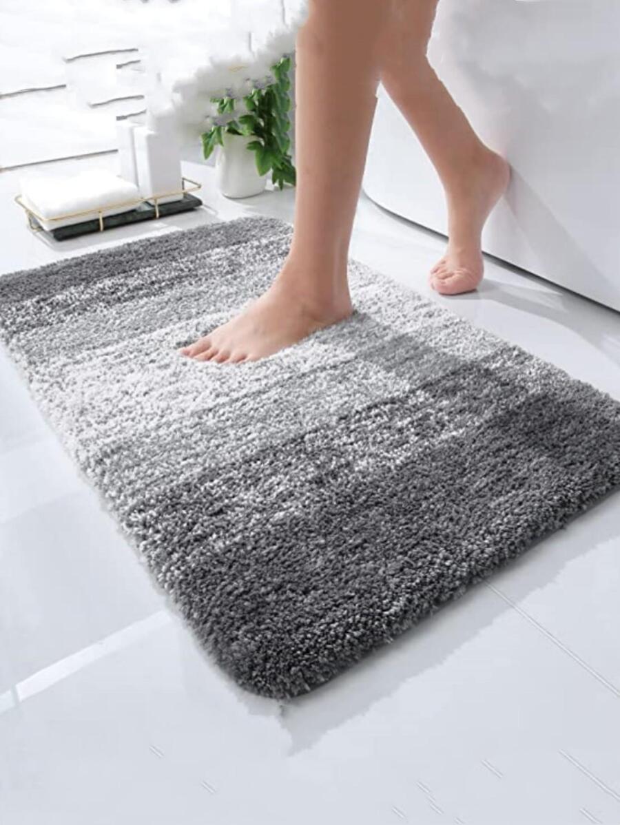 1入組條紋圖案柔軟的,吸水滌綸浴室墊,防滑長毛絨浴室毯,可機洗&,合適的適用於浴室地面,浴缸,和淋浴 - 灰色 - 查看 1