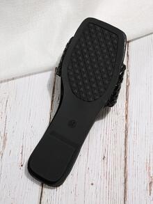 Women Braided Detail Single Band Slide Sandals, Vacation Black Flat Sandals - Black - View 5