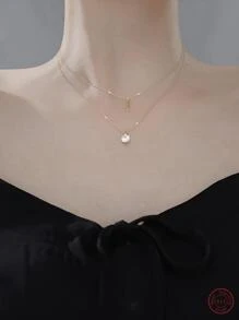 1pc Fashionable Sterling Silver Geometric & Cubic Zirconia Round Pendant Necklace For Women For Party Decoration
