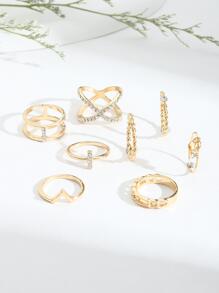 Vòng đơn Kc hai lớp & Vòng chung 8 cái / bộ - Vàng - Xem 1