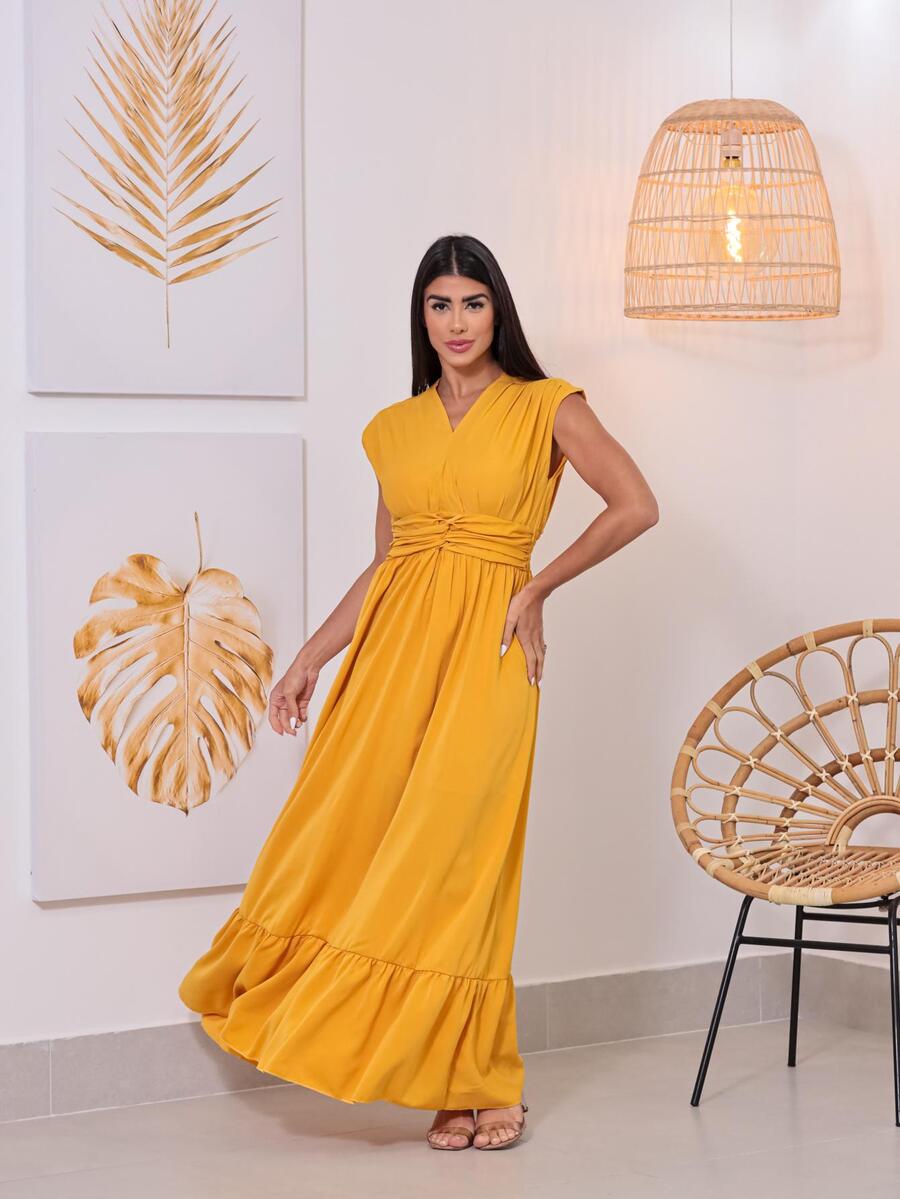 Women Dresses - Màu Mù tạt vàng - Xem 1