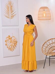 Women Dresses - Màu Mù tạt vàng - Xem 3