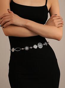 1入組女性花和珠子裝飾時尚鏈條腰帶適用於衣物裝飾 - 白色 - 查看 2