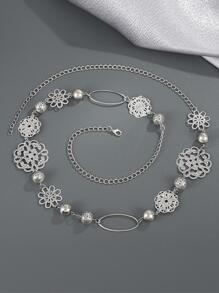 1入組女性花和珠子裝飾時尚鏈條腰帶適用於衣物裝飾 - 白色 - 查看 5