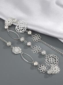 1入組女性花和珠子裝飾時尚鏈條腰帶適用於衣物裝飾 - 白色 - 查看 4