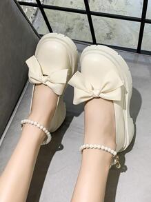 Giày Cao Gót Đế Dày Đính Ngọc Trai & Thắt Nơ Dễ Thương Cho Nữ - trắng - Xem 3