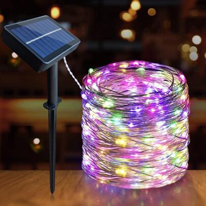 Solar Powered Copper Wire String Light With 100leds, Suitable For Fence Garden Lawn Yard Christmas Party Halloween Celebration, Outdoor Waterproof Decorative Light