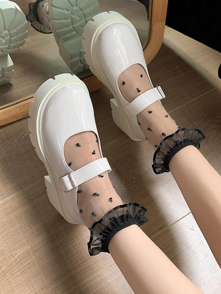 女士厚下裝增高粗跟單鞋,復古日式風牛津鞋 - 白色 - 查看 1