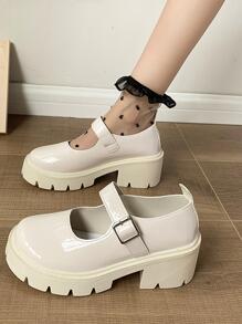 女士厚下裝增高粗跟單鞋,復古日式風牛津鞋 - 白色 - 查看 2