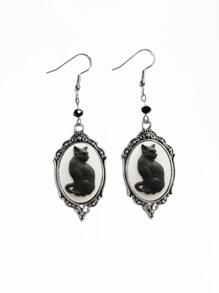 1pair Cat Decor Drop Earrings - Antique Silver - View 1
