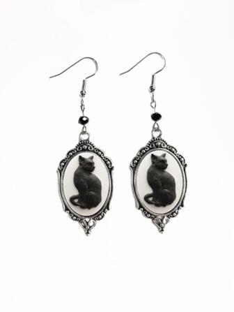 1pair Cat Decor Drop Earrings