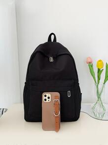 男士时尚休闲背包，大容量，纯色，适合上学、通勤和旅行 尼龙简约笔记本电脑背包 黑色背包 度假书包 户外礼物 情人节礼物 笔记本电脑包 运动生活 夏季 夏季包 春假 男士包 黑色包包 背包 旅行必备品 大包 - 黑色 - 查看 5