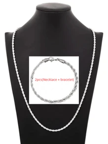 2pcs/set Twisted Rope Chain Necklace And Bracelet Set, Unisex Jewelry - Silver - View 1