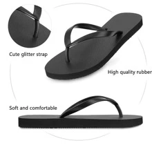 Slim Flip Flops for Women Beach Rubber Shower Shoes Basic Thong Sandals - Black - View 3