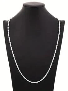 2pcs/set Twisted Rope Chain Necklace And Bracelet Set, Unisex Jewelry - Silver - View 2