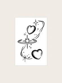 1 hoja de pegatina de tatuaje con patrón de corazón y estrella, tatuaje temporal pequeño para el cuerpo - Negro - Ver 2