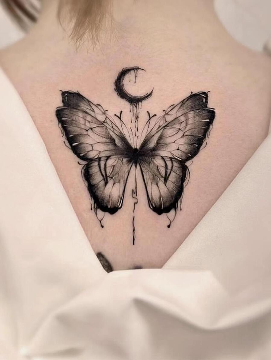 Tấm Họa Tiết Bướm Miếng Dán Hình Xăm Giả Tạm Thời Miếng Dán Hình Xăm - màu đen - Xem 1