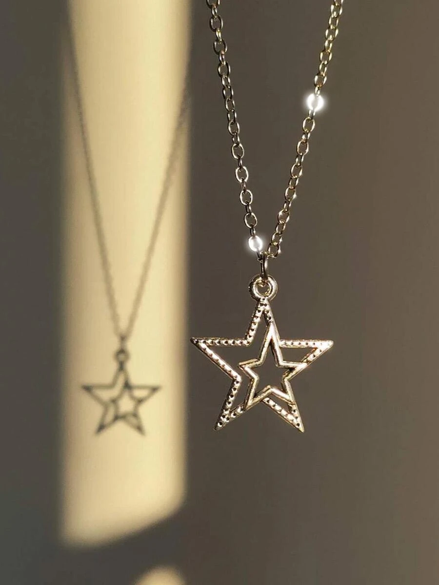 波西米亞復古風搖滾星形設計項鍊 - 銀色 - 查看 1