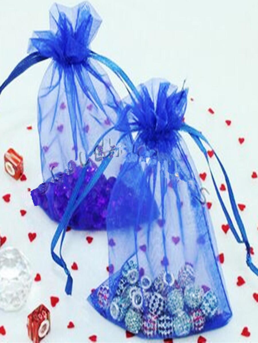 50pcs/set Solid Mesh Gift Bag, Minimalist Polyamide Drawstring Design Gift Wrapping Bag For Party - Royal Blue - View 1