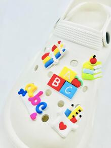 10入組鉛筆和書籍設計鞋飾，PVC可愛配飾，適用於通氣木底鞋 - 彩色 - 查看 5