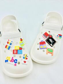 10入組鉛筆和書籍設計鞋飾，PVC可愛配飾，適用於通氣木底鞋 - 彩色 - 查看 1