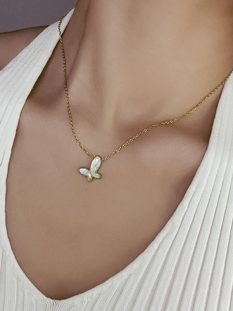 Butterfly Necklace - Yellow Gold - View 1