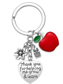 1 Nữ Slogan Đồ Họa Hoa & Apple Charm Móc Khóa Thời Trang Cho Quà Tặng Ngày Nhà Giáo - Màu be - Xem 1