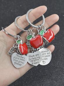 1 Nữ Slogan Đồ Họa Hoa & Apple Charm Móc Khóa Thời Trang Cho Quà Tặng Ngày Nhà Giáo - Màu be - Xem 3