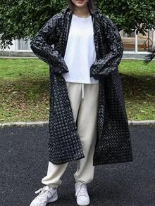 1pc EVA Raincoat, Black Portable Disposable Rain Jacket For Outdoor - Black - View 2