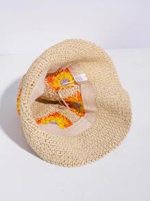 Áo chống nắng họa tiết hoa cho nữ Mũ rơm Boho cho bãi biển - Màu be - Xem 6