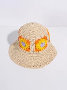 Áo chống nắng họa tiết hoa cho nữ Mũ rơm Boho cho bãi biển - Màu be - Xem 3