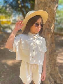 Toddler Girl Two-piece Outfits - 米色 - 查看 3