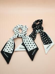 2pz Coleteros/Ligas Scrunchies Con Lazo Dos Tonos - Negro - Ver 1