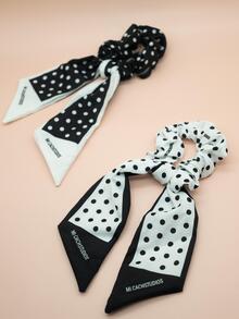 2pz Coleteros/Ligas Scrunchies Con Lazo Dos Tonos - Negro - Ver 5