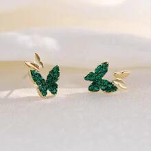 Anting Stud Kupu-kupu Vintage, Fashion Segar, Gaya Hutan Minimalis, Anting Hijau, Anting Mini Lucu - Hijau - View 6