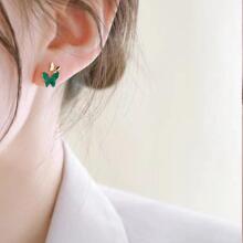 Anting Stud Kupu-kupu Vintage, Fashion Segar, Gaya Hutan Minimalis, Anting Hijau, Anting Mini Lucu - Hijau - View 5