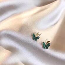 Anting Stud Kupu-kupu Vintage, Fashion Segar, Gaya Hutan Minimalis, Anting Hijau, Anting Mini Lucu - Hijau - View 4